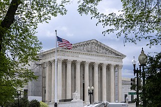 Supreme Court is seen as the justices prepare to hear arguments over whether Donald Trump is immune from prosecution in a case charging him with plotting to overturn the results of the 2020 presidential election, on Capitol Hill in Washington, Thursday, April 25, 2024. (AP Photo/J. Scott Applewhite)